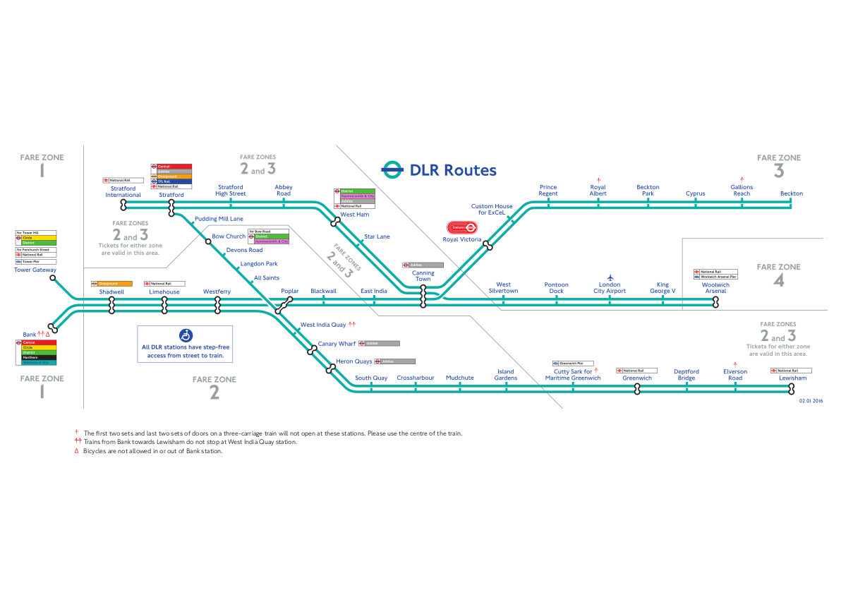 Mappa di Docklands Light Railway (DLR) di DLR Londra, Inghilterra